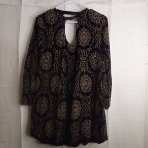 Altar'd State Blouse Shirt Women S Long Sleeve Embroidery Floral Black Tan